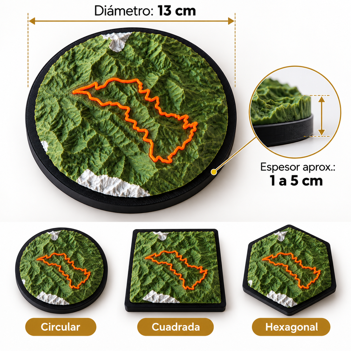 Formas circular, cuadrada y hexagonal de los mapas 3D deportivos