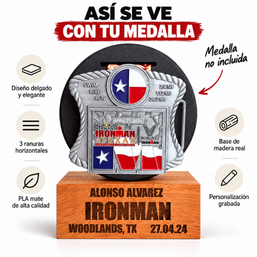 Componentes de la base portamedalla; medalla no incluida.