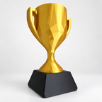 Trofeo Copa Impreso En 3D Con Base Para Premiación — vista dorada angulo; fotografía original