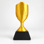 Trofeo Copa Impreso En 3D Con Base Para Premiación — vista dorada lateral; fotografía original