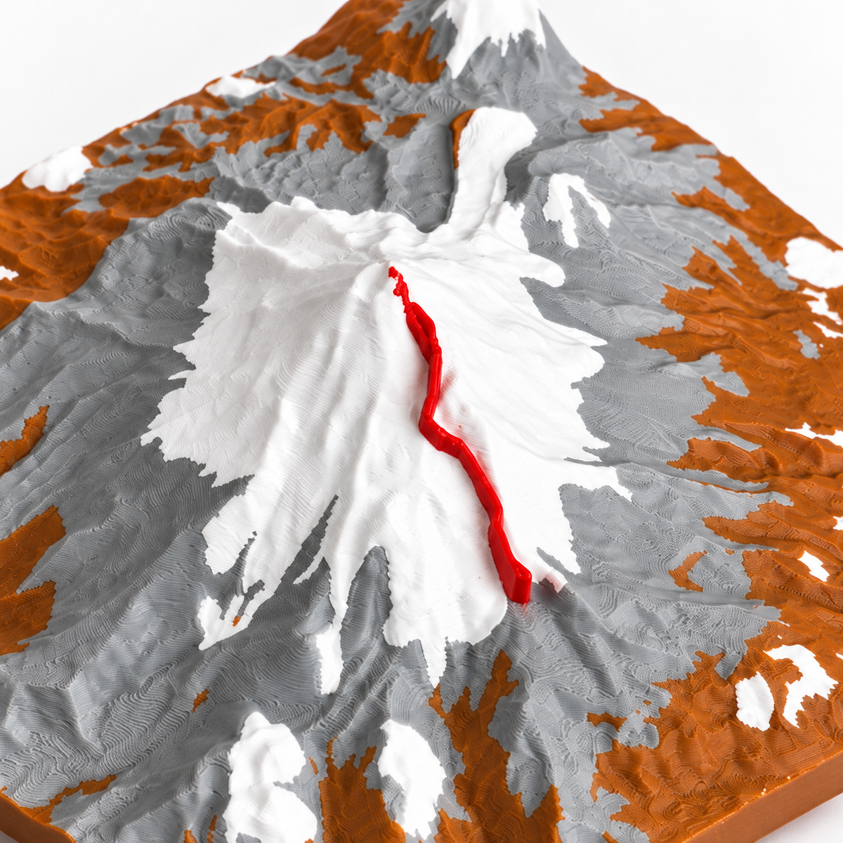 Detalle del relieve y la ruta del mapa 3D personalizado; ejemplo hexagonal