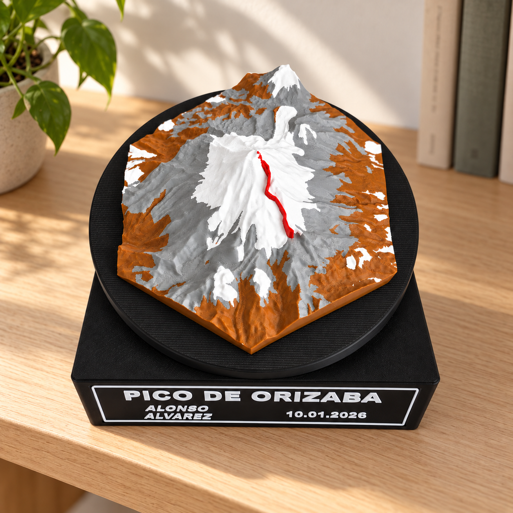 Mapa 3D personalizado con base en una repisa; ejemplo hexagonal