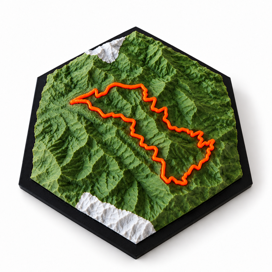 Mapa 3D Personalizado de Carrera con Relieve — Hexagonal