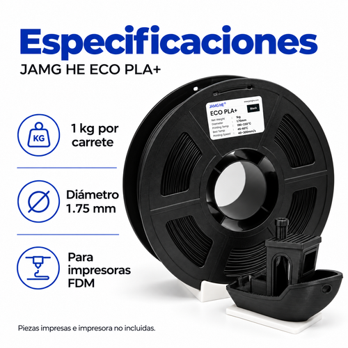 Filamento JAMG HE ECO PLA 1.75 mm — 1 kg | Negro | Apoyo | 02_Especificaciones.png