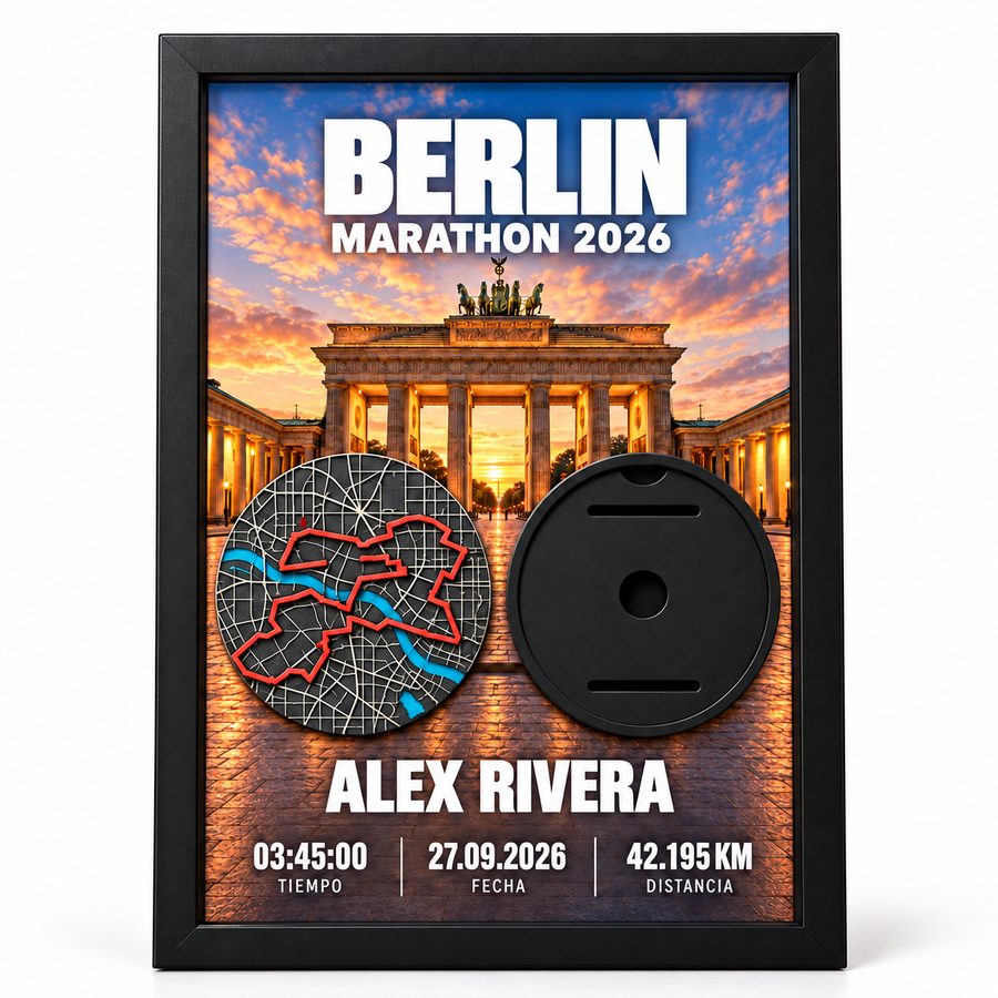 Cuadro Maratones Majors con Mapa 3D y Portamedalla — Berlín