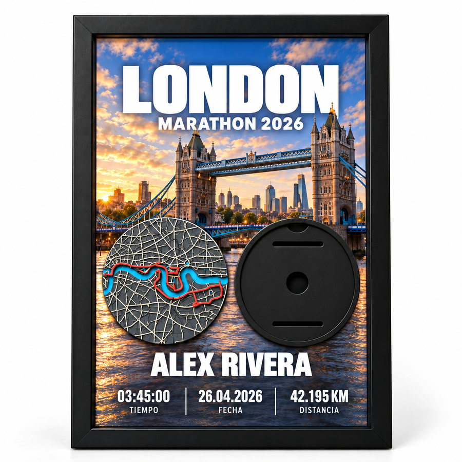 Cuadro Maratones Majors con Mapa 3D y Portamedalla — Londres