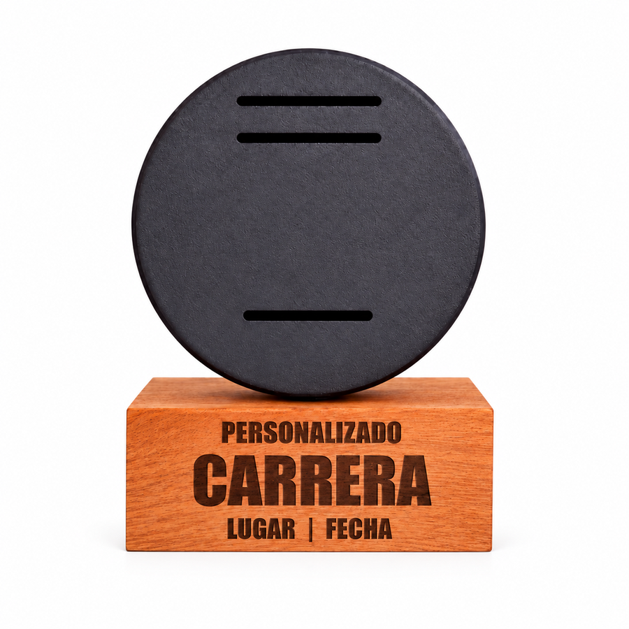 Base portamedalla personalizada de carrera — Circular con base de madera