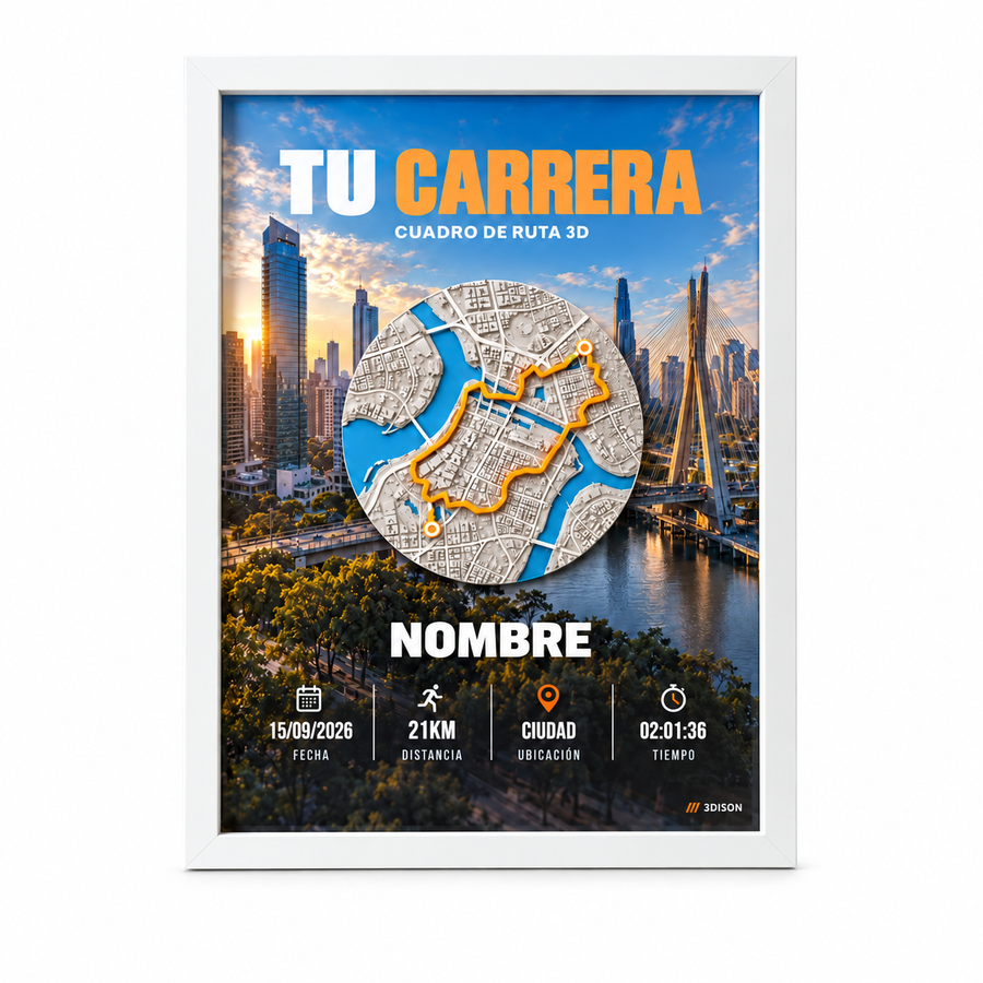 Cuadro de carrera con ruta 3D personalizada — Blanco
