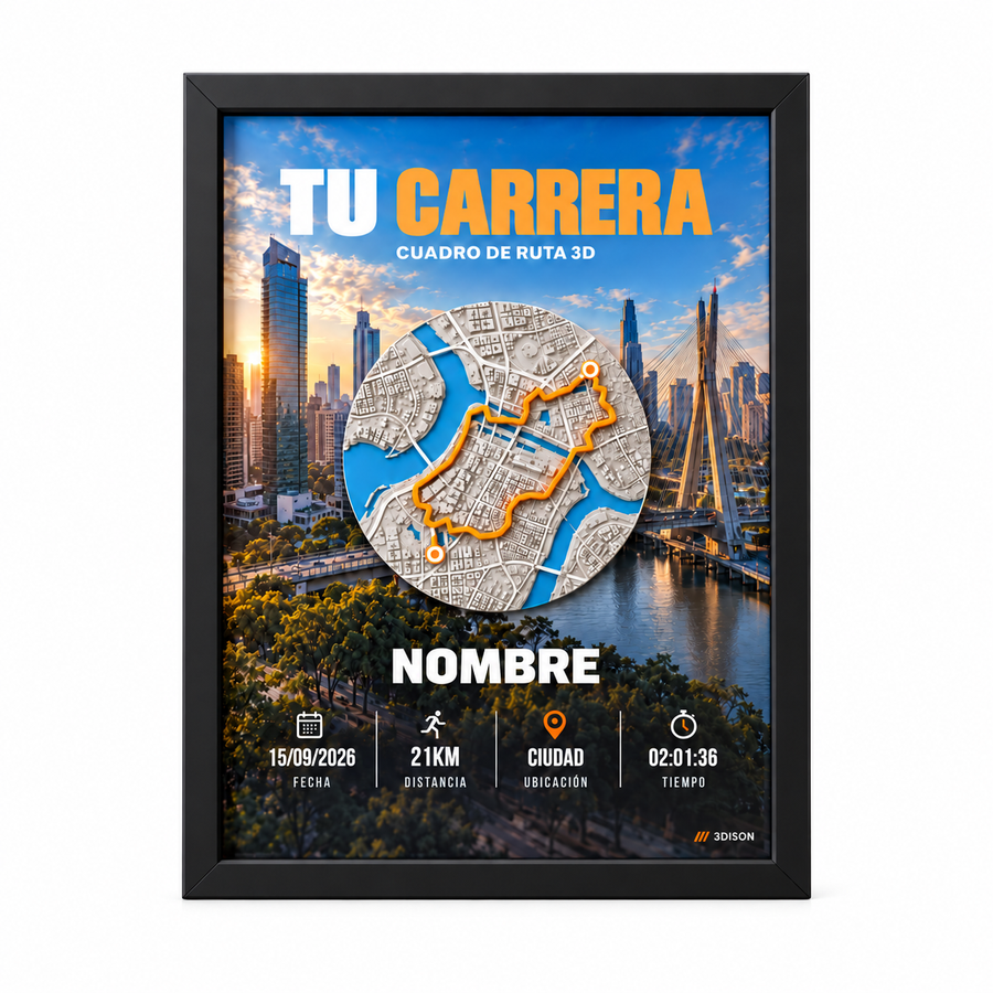 Cuadro de carrera con ruta 3D personalizada — Negro