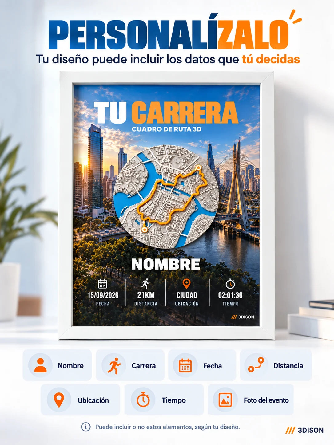 Datos para personalizar el cuadro con marco blanco.