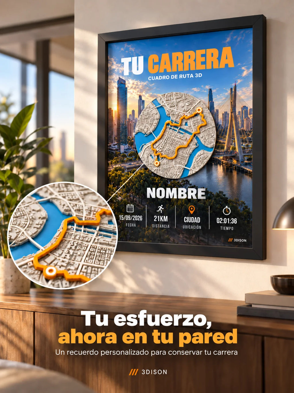 Cuadro con marco negro en ambiente decorativo.