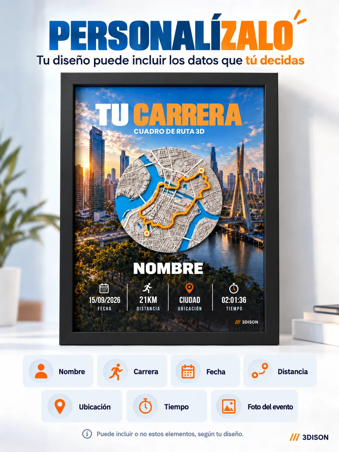 Datos para personalizar el cuadro con marco negro.