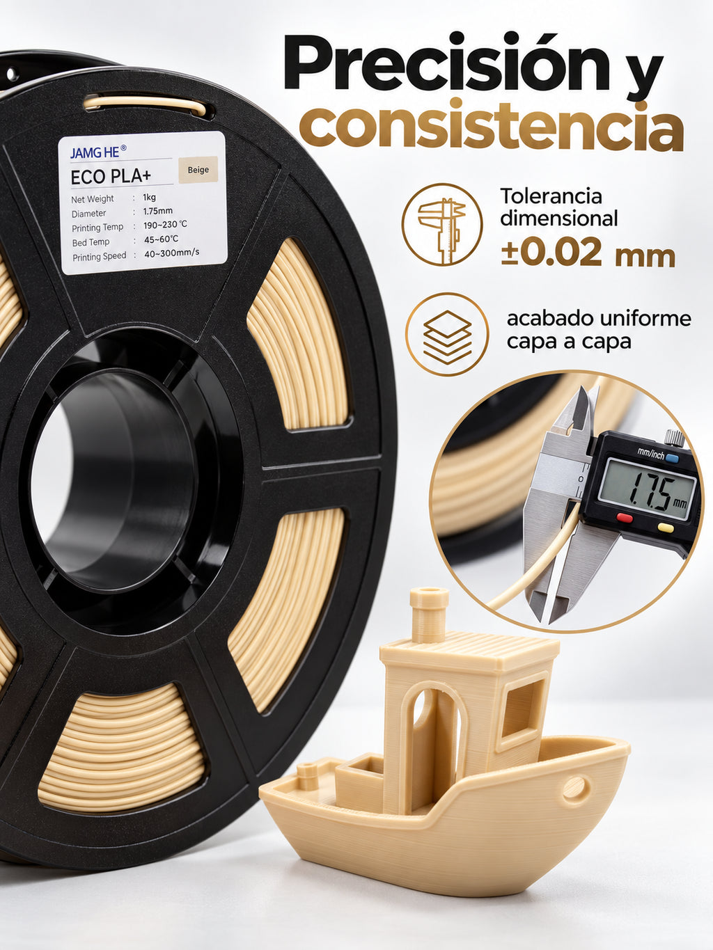Precisión de diámetro del filamento JAMG HE.