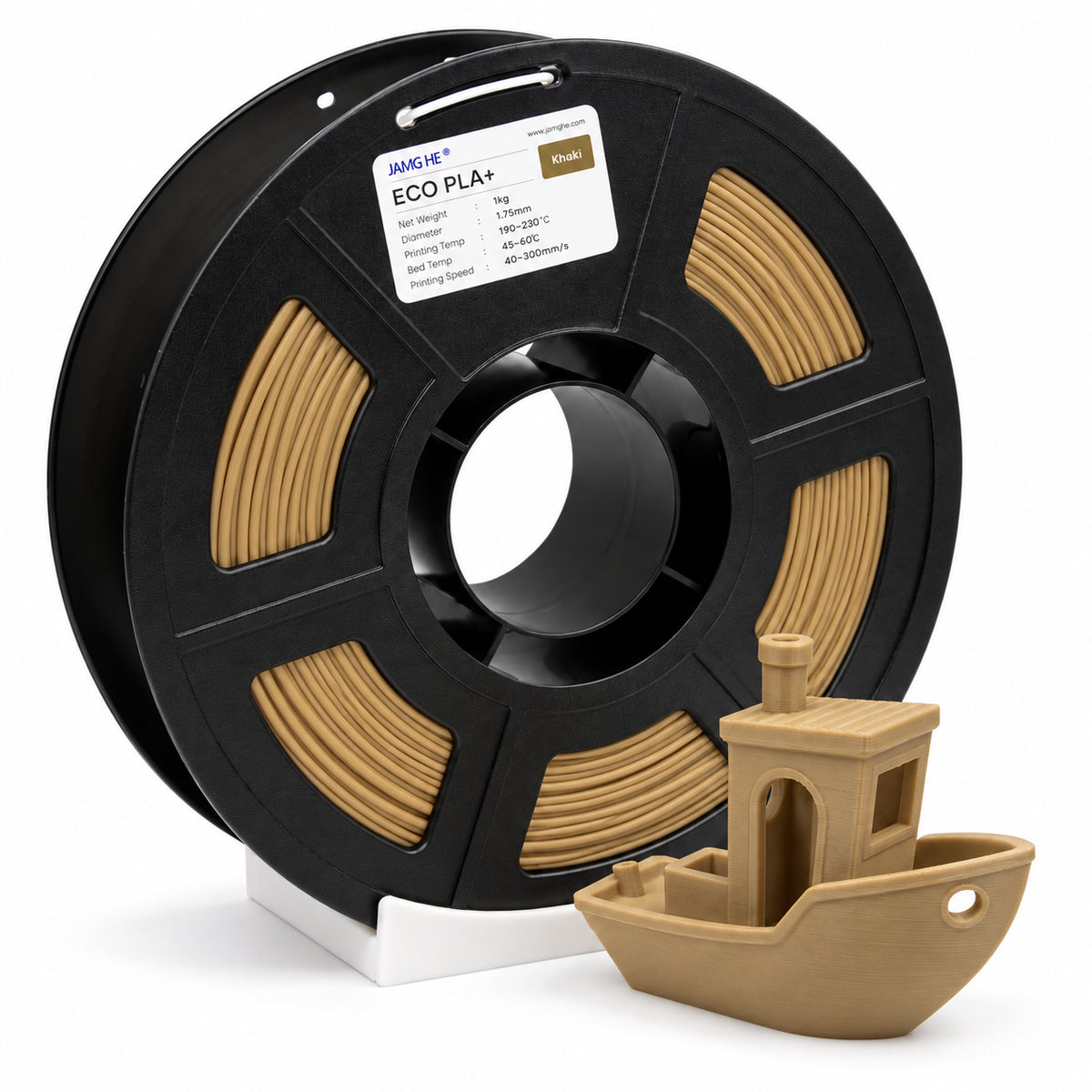 Filamento JAMG HE ECO PLA 1.75 mm — 1 kg, Caqui; presentación del producto.