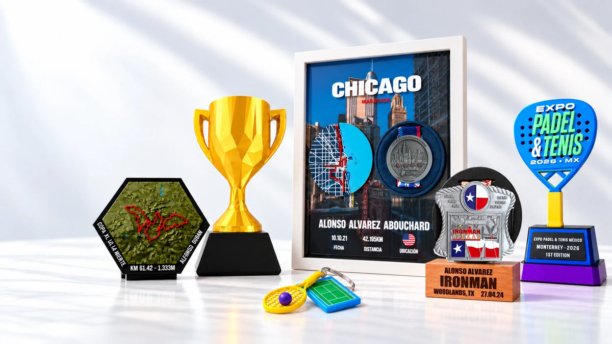 Cuadro Chicago con mapa 3D y medalla, mapa de relieve, copa, trofeo de pádel, portamedallas y llavero deportivo de 3DISON. Medallas de ejemplo no incluidas.