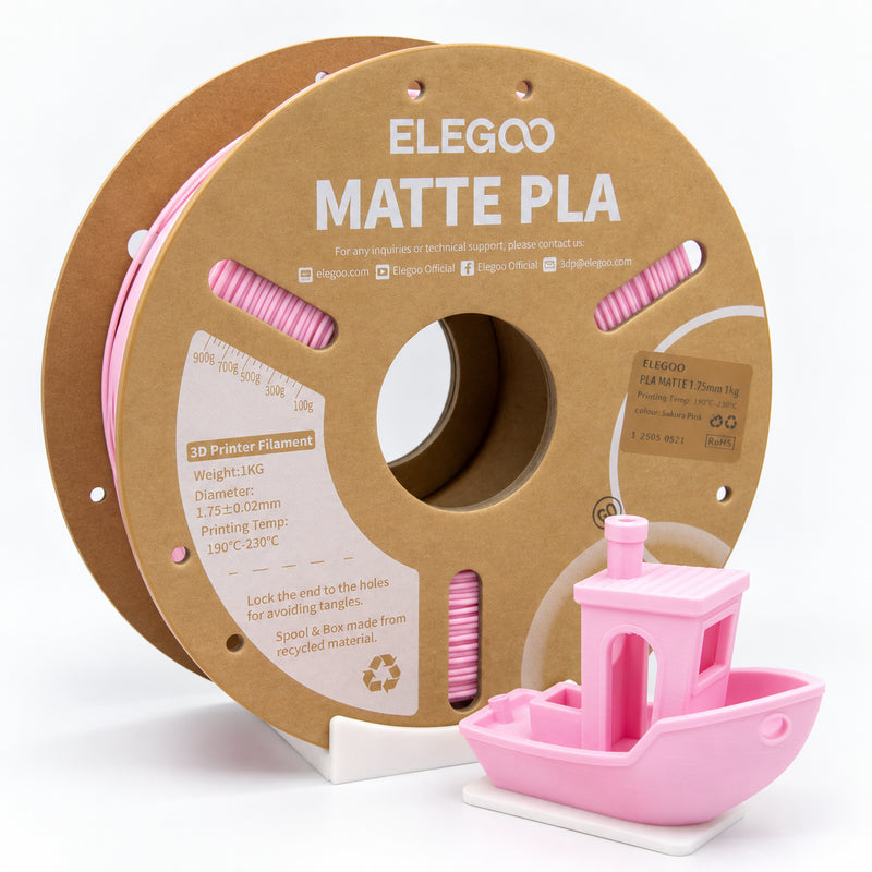 Filamento PLA Mate ELEGOO 1.75 mm — 1 kg, Rosa; presentación del producto.