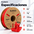Especificaciones del filamento ELEGOO PLA.