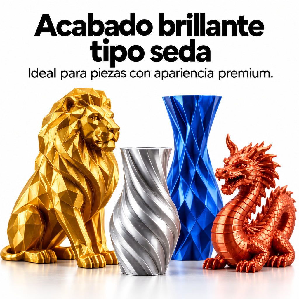 Ejemplos del acabado brillante tipo seda en varios colores.