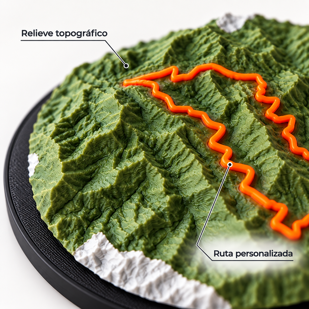 Detalle del relieve topográfico y ruta destacada.