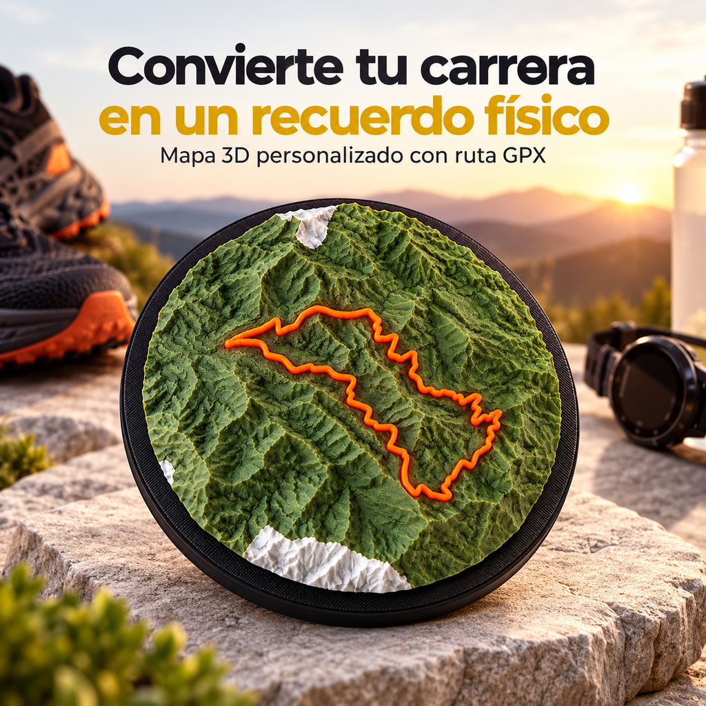 Mapa circular de ruta en un entorno de montaña.