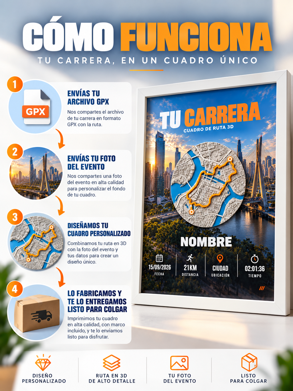 Proceso para personalizar el cuadro con marco blanco.