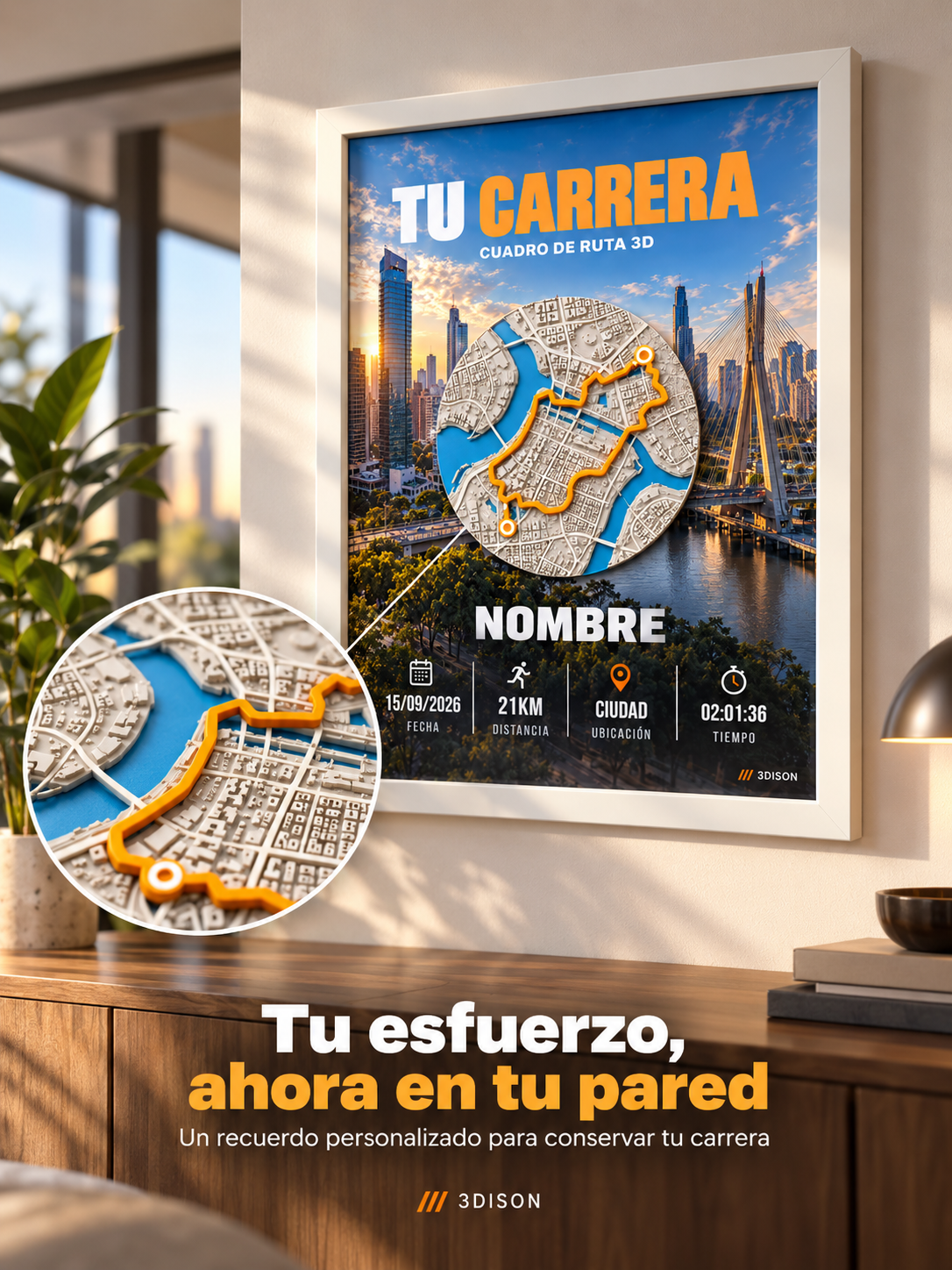Cuadro con marco blanco en ambiente decorativo.