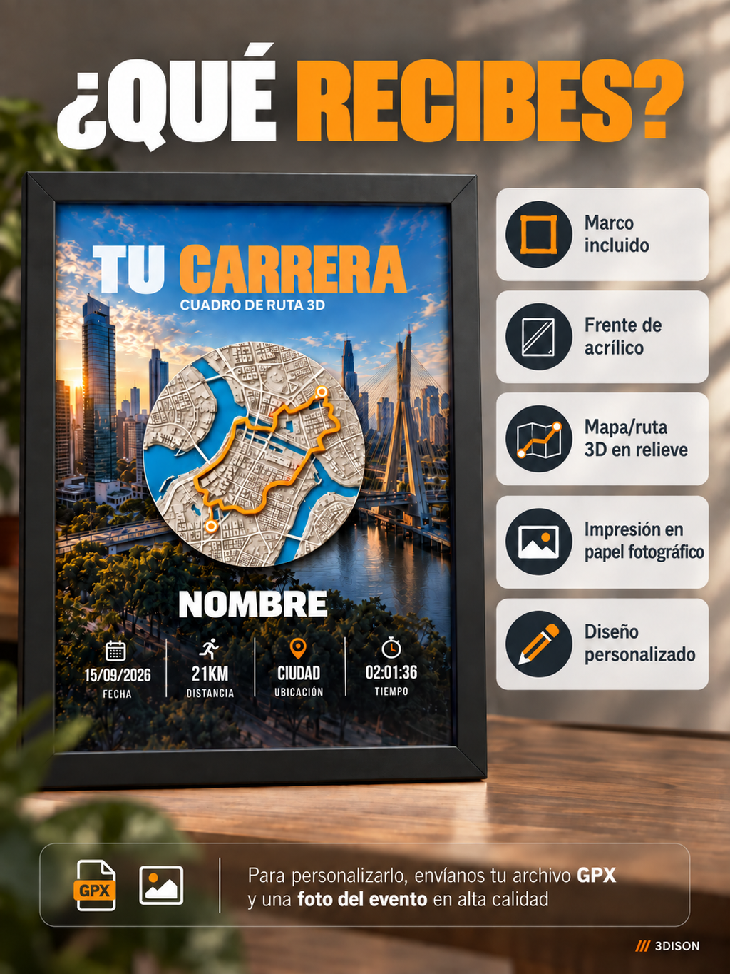 Contenido del cuadro personalizado con ruta 3D.