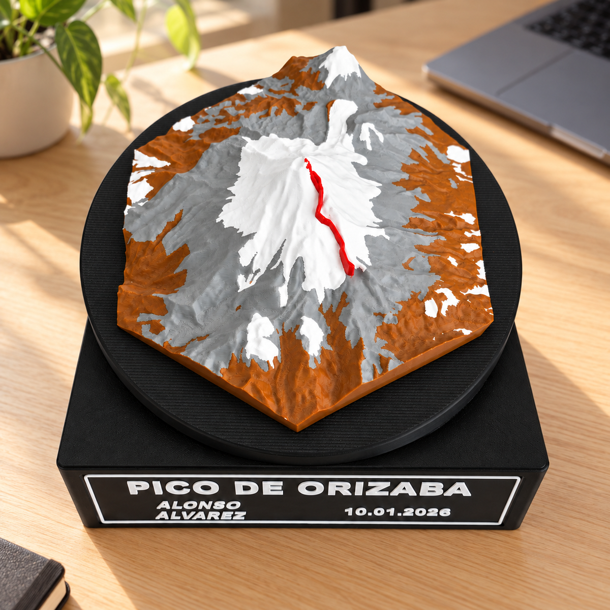Mapa 3D Personalizado De Carrera Con Relieve Y Base 25 Cm — ML 02 mapa escritorio