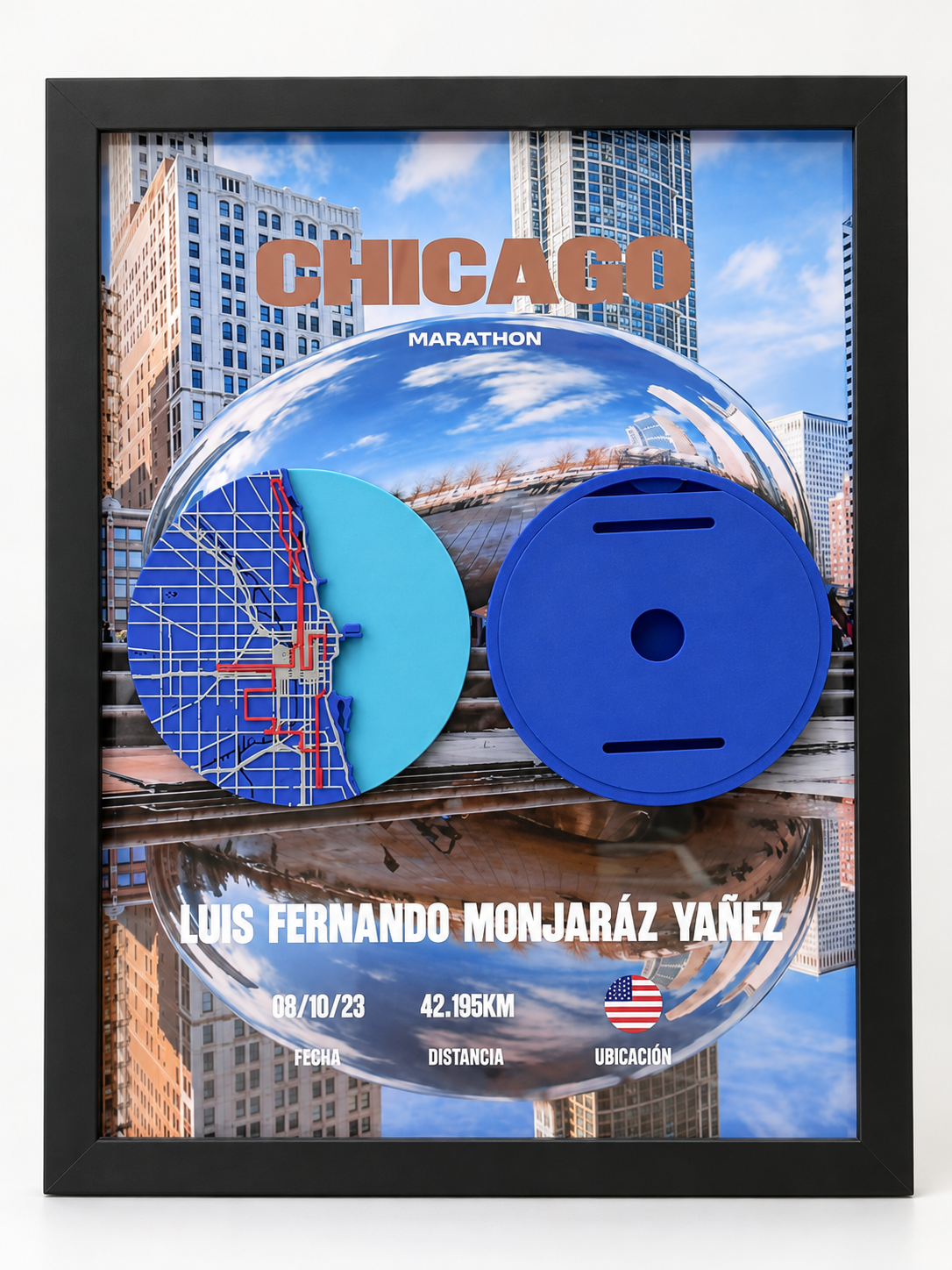 Cuadro de carrera con ruta 3D personalizada y portamedalla integrado.